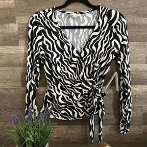 NWT Classy Black and White Wrap Blouse